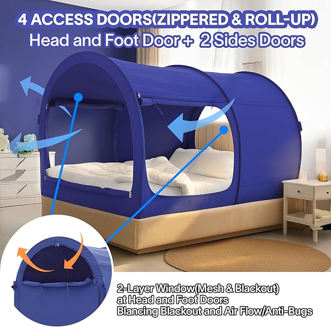 Alvantor Bed Canopy Bed Tents Dream Tents Privacy Space Full Size Sleeping Tent Indoor Pop Up Portable Frame Curtains Breathable Grey Cottage (Mattress Not Included) Reducing Light