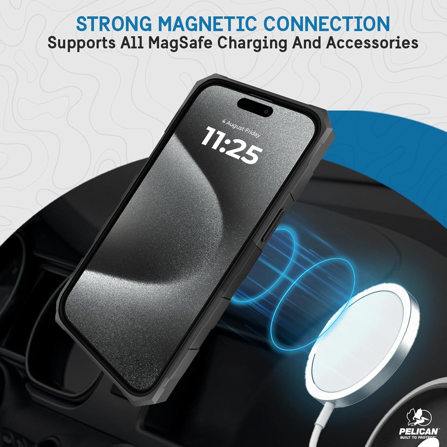 Pelican Shield Brushed Aluminum iPhone 15 Pro Case 6.1", Compatible with MagSafe, 21ft Military Grade Protection, Black