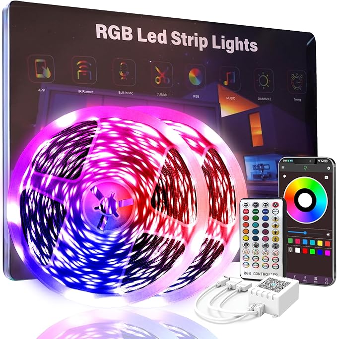 130 FT Led Lights For Bedroom,Music Synchronized, Intelligent Application Remote Control Color Change Bluetooth LED Strip Lights, Used For Bedroom, Kitchen, Room Lighting Decoration