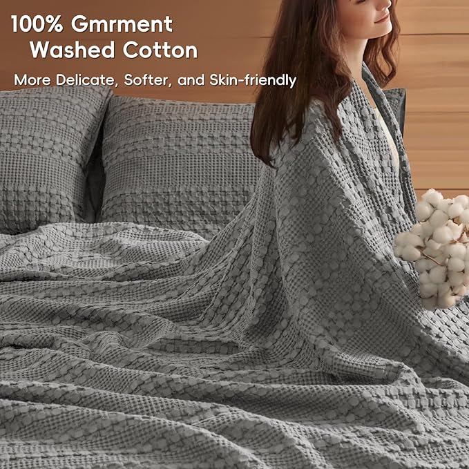 PHF 100% Cotton Waffle Blanket Oversized King 120"x120", Lightweight Breathable Extra Large 10'x10' Blankets for Bed, Giant Big Luxury Aesthetic Woven Bedding for Home Decor, Dark Grey