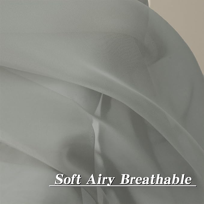 HUTO Sage Grey Sheer Curtains 84 inches Long for Living Room Rod Pocket Window Sheer Voile Drapes for Bedroom Girls Canopy Bed Nursery 2 Panels 52 by 84 Inch Length