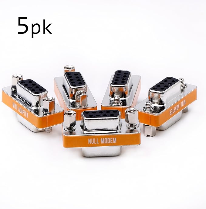 DB9 Null Modem Female to Female Slimline Data Transfer Serial Port Adapter 5 Pack