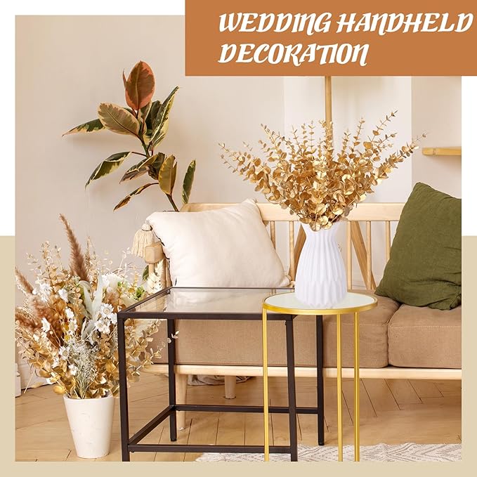 Giegxin 200pcs Artificial Eucalyptus Plant, 15in Gold, for Home Decor, Wedding Centerpiece