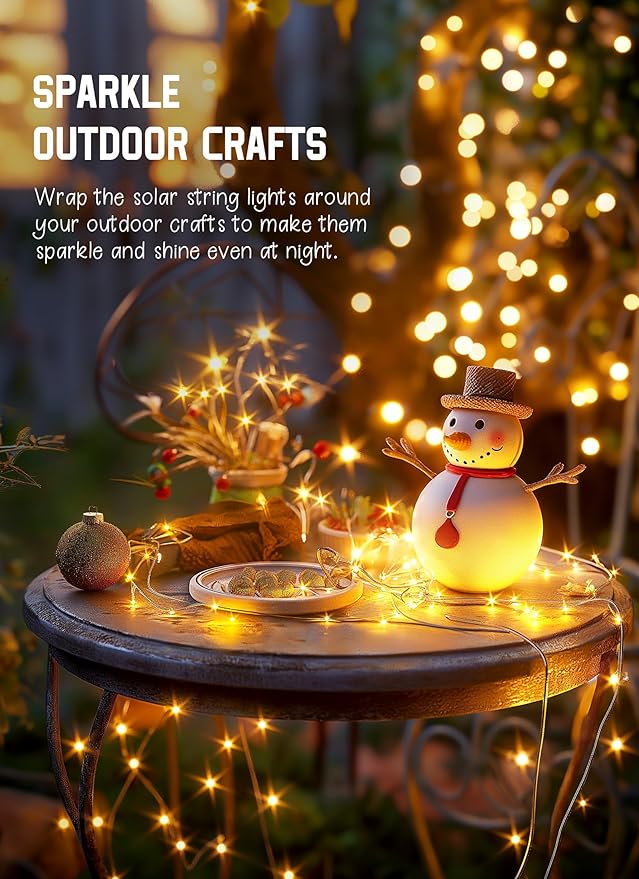 Minetom Solar String Lights for Outside, 33Ft 100 LED Outdoor Solar Fairy Lights, 8 Modes Balcony Lights for Tree Patio Christmas Party Wedding Decor (Warm White)