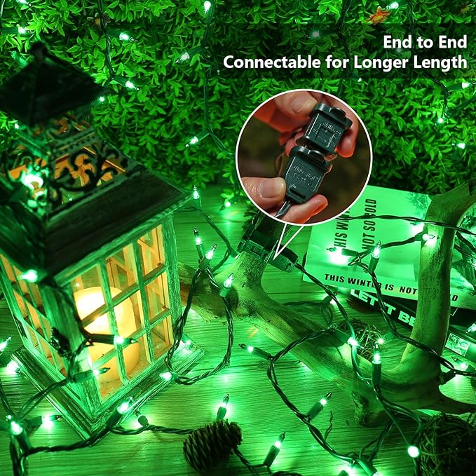 ODEETRONIC Green Christmas Lights, 21.63ft 100 Count Incandescent Christmas Mini Lights Connectable, 120V UL Certified St. Patrick's Day Light Outdoor Tree Light Waterproof for Indoor Party Decoration