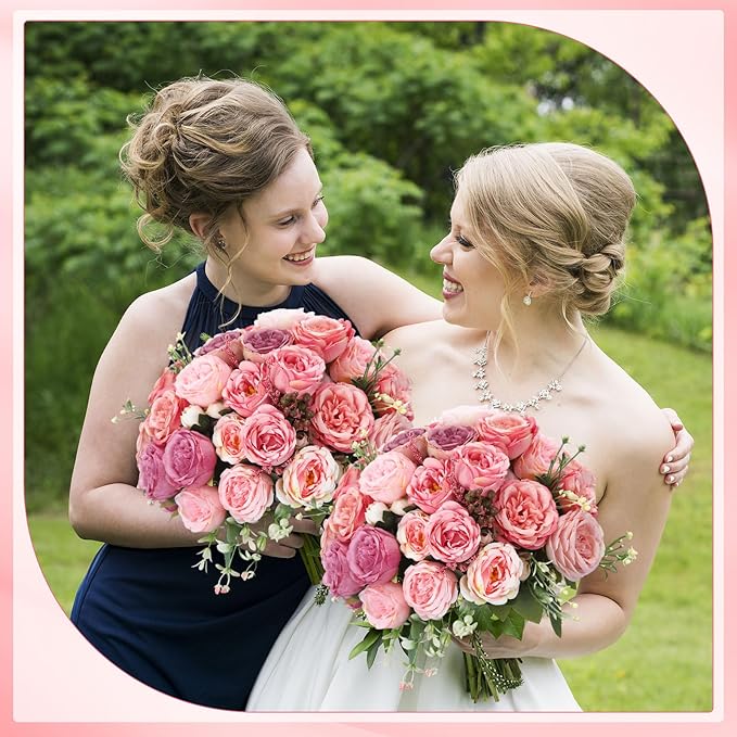 Geosar 16 Bundles Artificial Peonies Flowers Fake Silk Peony Bouquet Faux Peonies Flowers Bulk for Decoration Vase Floral Arrangements Wedding Party Table (Pink Lavender)
