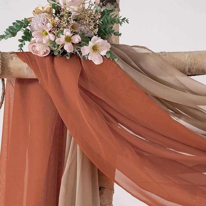 MIULEE Sheer Window Scarf Valance Extra Long Topper Terracotta Elegant Swag Curtains Luxury Draping Fabric for Wedding Arch Party Ceremony Canopy Bed Fall Decor, 37'' x 216'' One Panel, Burnt Orange