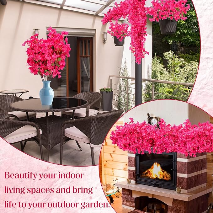 30 Pack Artificial Bougainvillea Floral 38" Silk Long Stem Bougainvillea Plants Hanging Table Centerpiece for Home Wedding Indoor Outdoor Decorations (Rose Red)