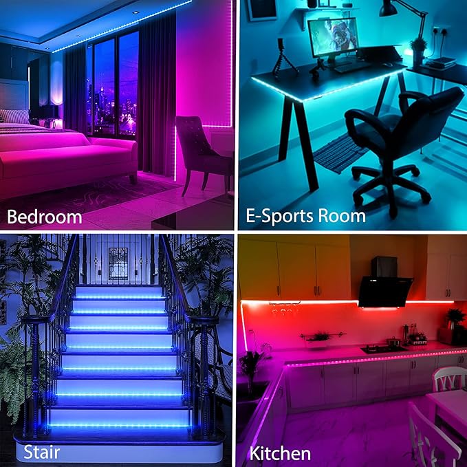 QZYL LED Lights for Bedroom 100 FT(4 Rolls), Strip Lights with App Control, Sync to Music 5050 RGB with 44 Keys IR Remote for Room Party Home Decorations