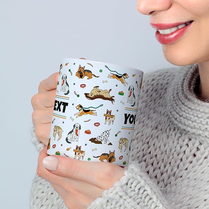 Personalized Mug for Kids - Dogs - Custom Name/Text, Ceramic Hot Chocolate/Cocoa/Coffee Cup for Boys/Girls, Birthday/Christmas/Holiday Gift - 15 oz, Pink Handle