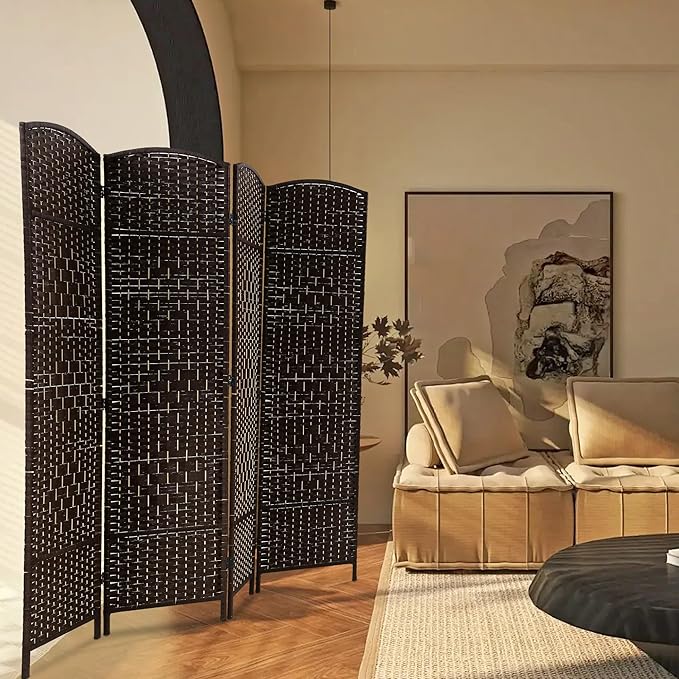 FDW Room Divider 6FT Wooden Screen Folding Privacy Screens Portable Wall Dividers for Home Office Bedroom, Dark Brown