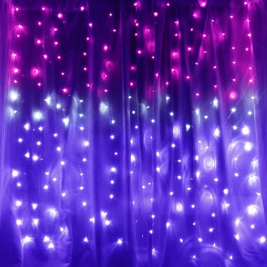 Curtain Lights Pink Purple Ombre Light Up String Curtain for Bedroom Wall Hanging Mermaid Fairy Lights for Teen Room Girls Room Decor Christmas Decoration Girls Gift (Pink & Purple)