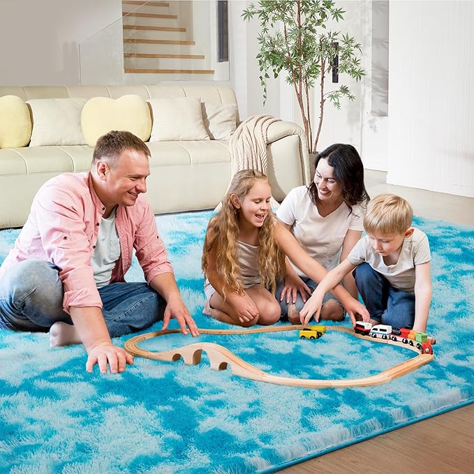 Ultra Soft Rug for Living Room, 6X9 Fluffy Shag Area Rug for Bedroom, Modern Shaggy Carpet Fuzzy Rug for Teens Dorm Nursery Home Decor Aesthetic, Upgrade Anti-Skid Durable, Tie-Dyed Blue