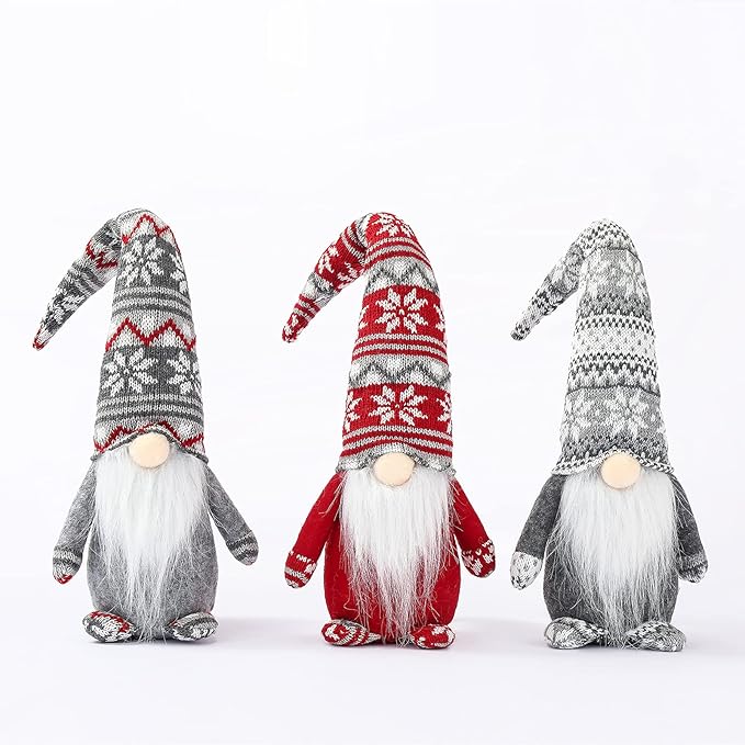 Gnome Christmas Ornaments, Handmade Swedish Tomte Gnomes Plush Scandinavian Santa Elf Table Ornaments Christmas Decoration Home Decor (Wool Snowflake, Set of 3)