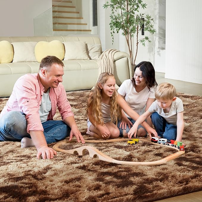 Ultra Soft Rug for Living Room, 9X12 Fluffy Shag Area Rug for Bedroom, Modern Shaggy Carpets Fuzzy Rug for Teens Dorm Nursery Home Decor Aesthetic, Upgrade Anti-Skid Durable, Tie-Dyed Coffee