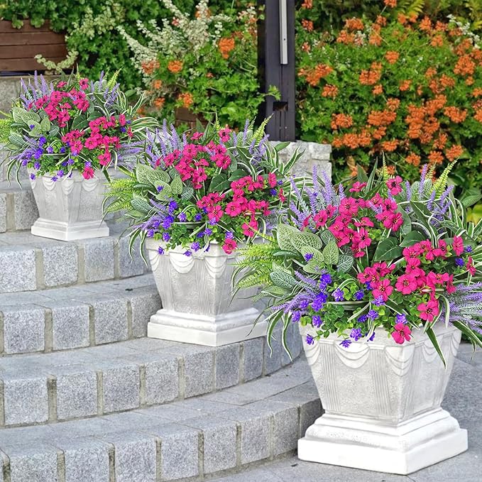 20 Bundles Artificial Plants Outdoor Fake Flowers UV Resistant Faux Greenery Stems Fake Ferns Shrubs Plastic Plants for Garden Patio Porch Yard Window Box Home Decor (Lavender Flower, 20PCS)