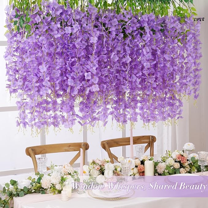 Waipfaru 40 Pack Purple Wisteria Hanging Flowers, Fake Hanging Flowers for Decoration, Artificial Flowers,Vines for Bedroom,Flower Garland for Home,Party,Garden, Wall,Wedding Decoration(3.6 Ft/Pcs)