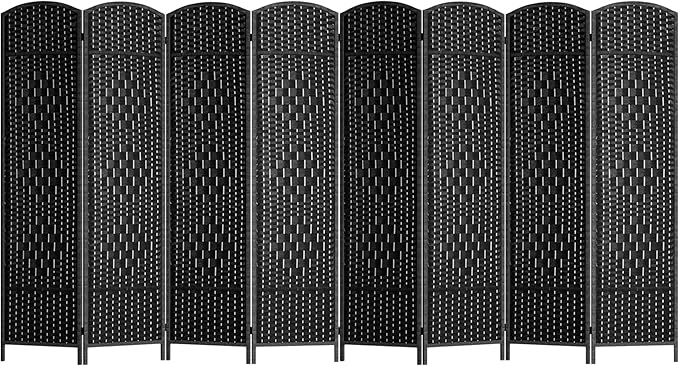 FDW Room Divider 8 Panel Folding Privacy Divider 6 Ft Indoor Wall Divider Portable Partition Wood Screen, Coal Black