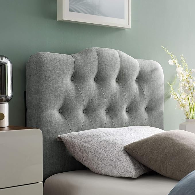 Modway MOD-5160 Annabel Tufted Button Linen Fabric Upholstered Twin Headboard in Gray