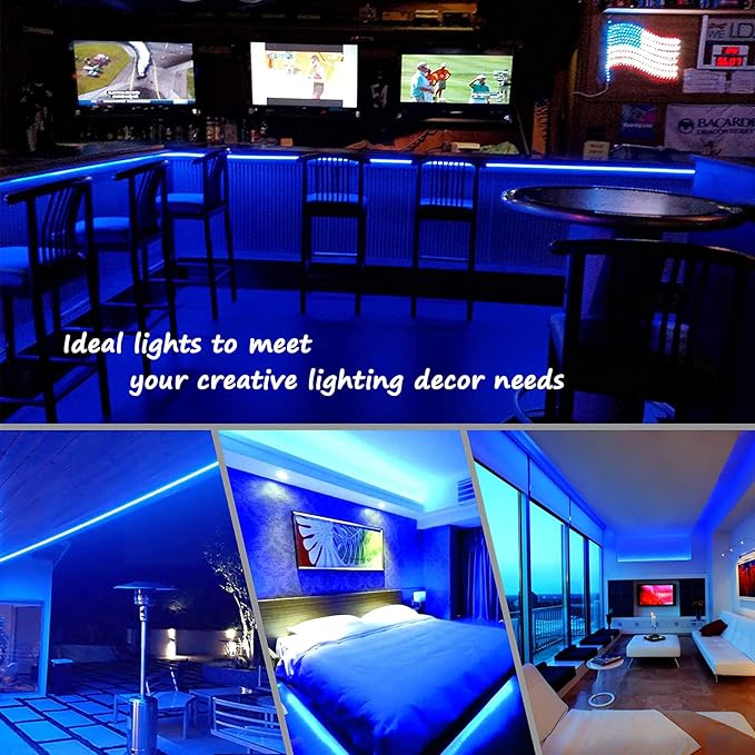 Blue Rope Lights, 16.4ft Waterproofe Flexible LED Strip Light, Indoor Outdoor Decorative Lighting for Home Christmas Holiday Garden Patio Party