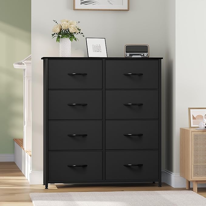 YITAHOME Fabric Dresser with 8 Drawers, Tall Dresser with Fabric Bins, Storage Tower Unit, Chest of Drawers for Living Room, Hallway