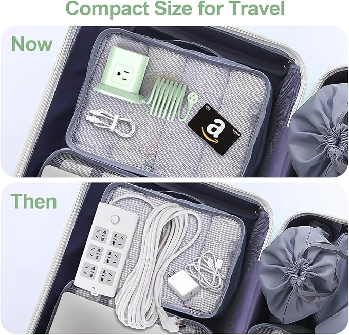 Cube Power Strip, FDTEK 4 Widely Spaced Outlet with 3 USB (1 USB C) Flat Plug Power Strips with Long Extension Cords Space Save Compact Portable for Travel Home Office Cruise - 10FT Green