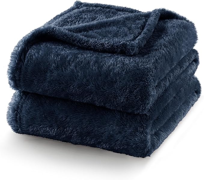 Exclusivo Mezcla Plush Fuzzy Fleece Bed Blanket Twin Size, Super Soft, Fluffy and Warm Blankets, Suitable for All Seasons (Navy Blue, 90x66 Inches)