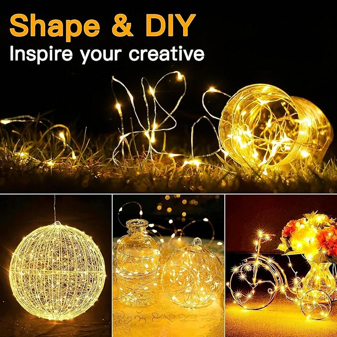 12 Pack Fairy Lights Battery Operated 7ft 20 LED Mini String Lights Twinkle Lights Silver Wire Firefly Starry Lights for Mason Jars Wedding Party Christmas Centerpiece Table Decorations, Warm White