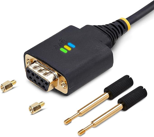 StarTech 10ft (3m) USB to Null Modem Serial Adapter Cable, COM Retention, FTDI, USB-A to RS232, LED Indicators, Changeable DB9 Screws Nuts