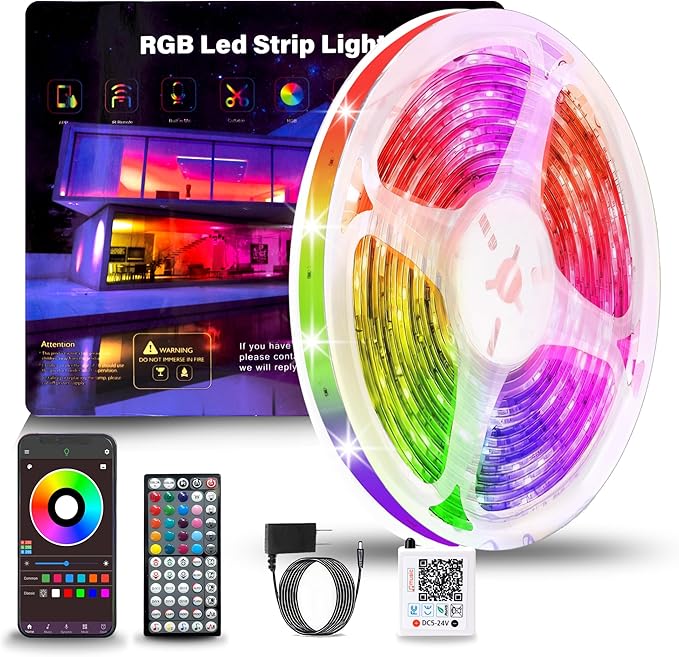Led Lights for Bedroom 65.6ft (1 Roll), Color Changing RGB Led Strip Lights with 60 Keys Remote and App Control, Music Sync Led Lights for Room Kitchen Party Home Decor