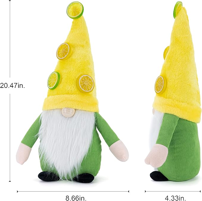 WILLOW&RILEY Lemon & Lime Gnome Kitchen Decor - Cute Farmhouse Style Stuffed Plush Shelf Figurine - Lemon Decor - Rustic Lemon Gnomes Decorations for Home & Office - Indoor Gnome Decor