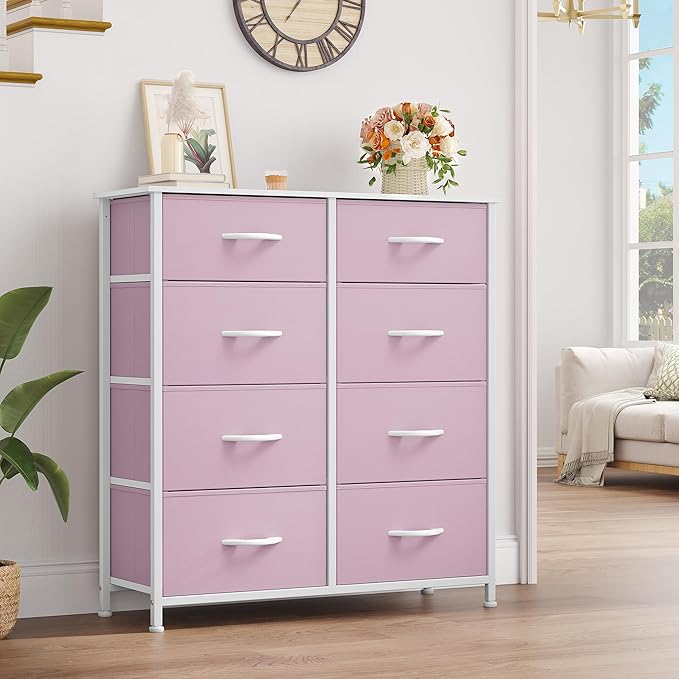 YITAHOME Double Dresser, Fabric Dresser with 8 Drawers, Chest of Drawers for Closet, Living Room, Sturdy Steel Frame, Wooden Top, Easy Pull Handle