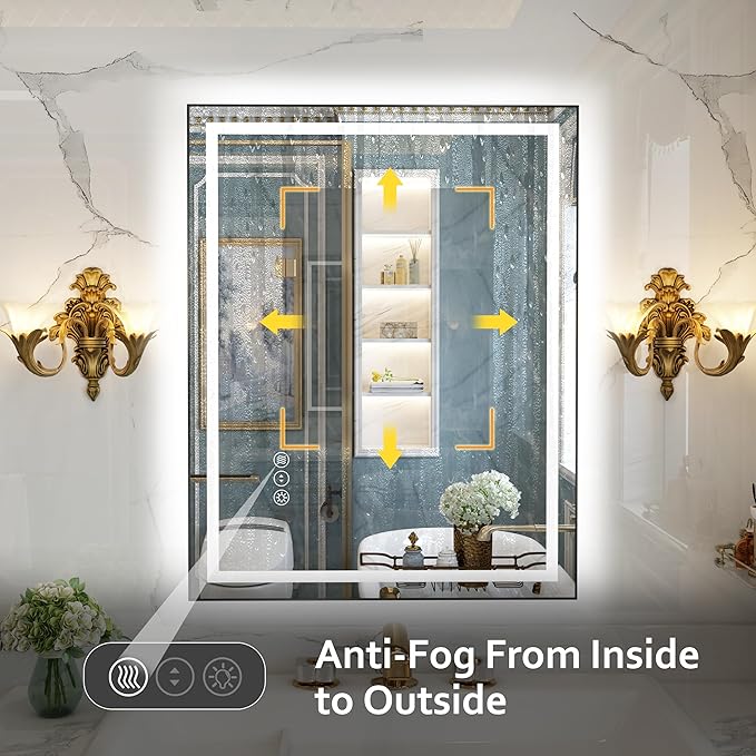 40"x 32" LED Bathroom Mirror with Black Frame, Bathroom Mirror with Lights Front and Backlit, Lighted Mirror Stepless Dimmable, Anti-Fog, Memory, LED Vanity Mirror with Lights 3 Colors