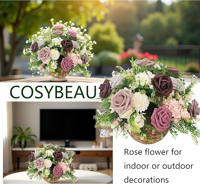 Artificial Fake Flowers 25pcs Roses, Shade of Light Purple Foam Rose Faux Flower for DIY Wedding Bouquet Bridal Shower Centerpieces Floral Arrangements Party Table Home Decorations