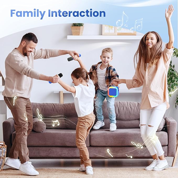Mini Karaoke Machine for Kids Adults, Portable Karaoke Microphone Singing Speaker Bluetooth Karaoke Player with 2 Wireless Mic, Birthday Gifts for Girls Boys 4-12 Year Old, Family Home Party(DeepBlue)