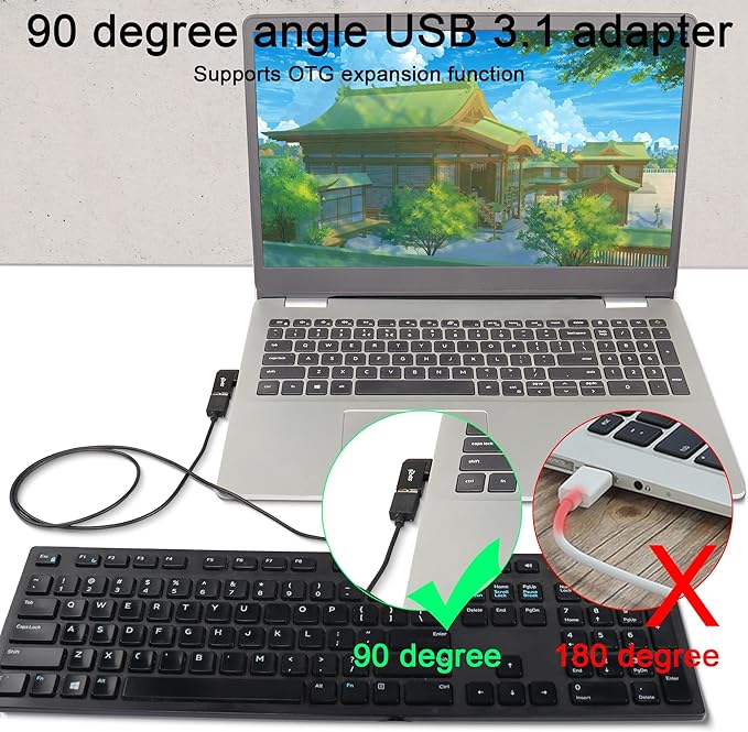QIANRENON USB 3.1 90°Angle Adapter 10Gbps USB 3.1 Male to Female Left Angle L-Shaped Connector USB A 3.1 Data Transfer Converter Coupler, 2PCS(Left Angle Side Bend)