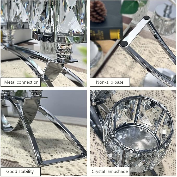 3 Arms Crystal Candle Holders, Arch Candlestick Table Candelabras Centerpieces for Wedding, Dinning Room, Cabinet Ornaments, Home Decoration， Gift (3-arm Arched, Silver)
