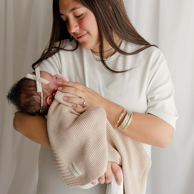Heritage Knit Organic Cotton Baby Blanket - Soft Warm Cozy Unisex Receiving Cuddle Stroller Crib Beige Blanket for Newborns, Infants Toddler, Boys and Girls (Oatmeal, 0-2 Years)