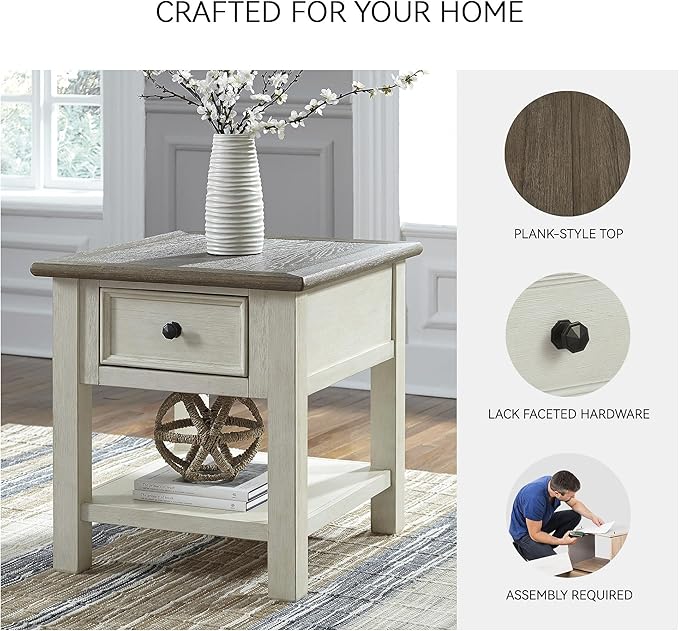 Signature Design by Ashley Bolanburg Farmhouse Square Two Tone End Table, Antique Cream