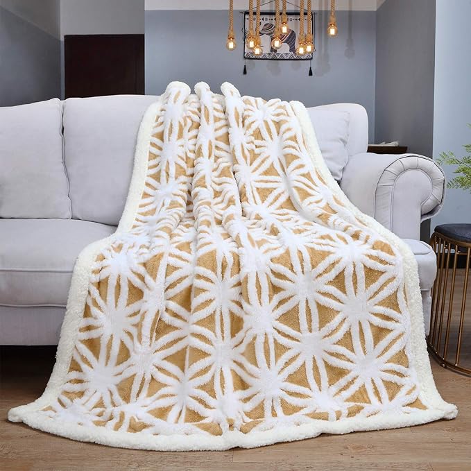 LOMAO Sherpa Fleece Blanket Fuzzy Soft Throw Blanket Dual Sided Blanket for Couch Sofa Bed (Yellow, 51''x63'')