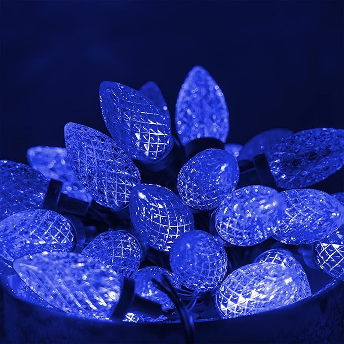Dazzle Bright C9 Christmas Lights Outdoor, 50 LED 33 FT Waterproof Green Wire String Lights, Indoor Outdoor Fairy Light for Christmas Tree Xmas Yard Party Wedding House Decorations (Blue)