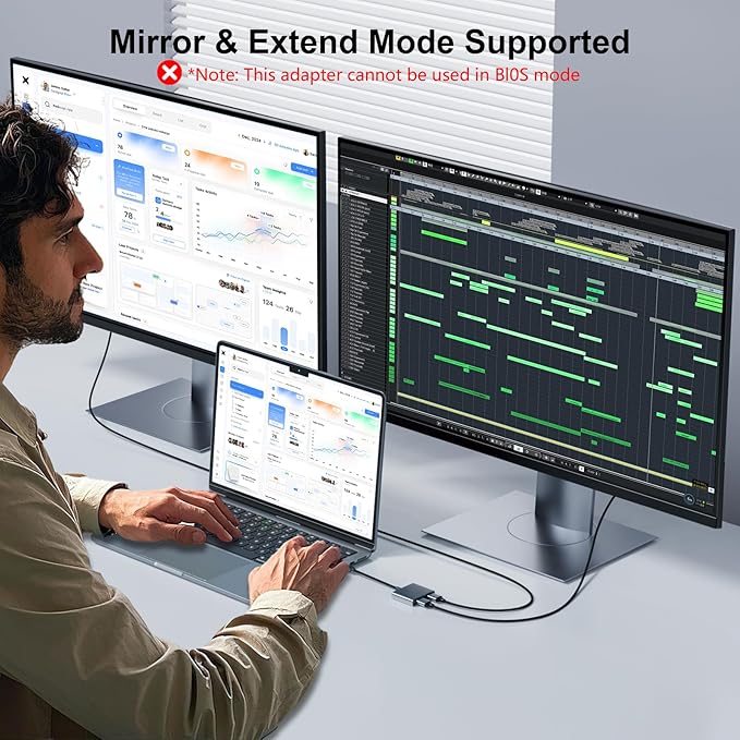 Reborn USB to HDMI Adapter, 1080P@60Hz USB 3.0 Male to Dual HDMI Female Multi-Display Cable Converter Suitable for MacOS, Windows 7/8/10/11 - Driver Installation is Required