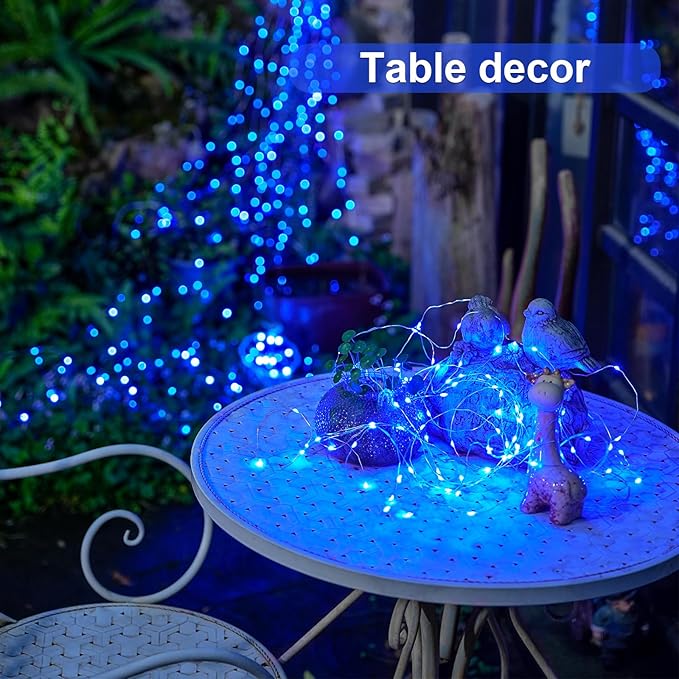 JMEXSUSS 8 Pack 50 LED Blue Fairy Lights Battery Operated Halloween Christmas Decorations