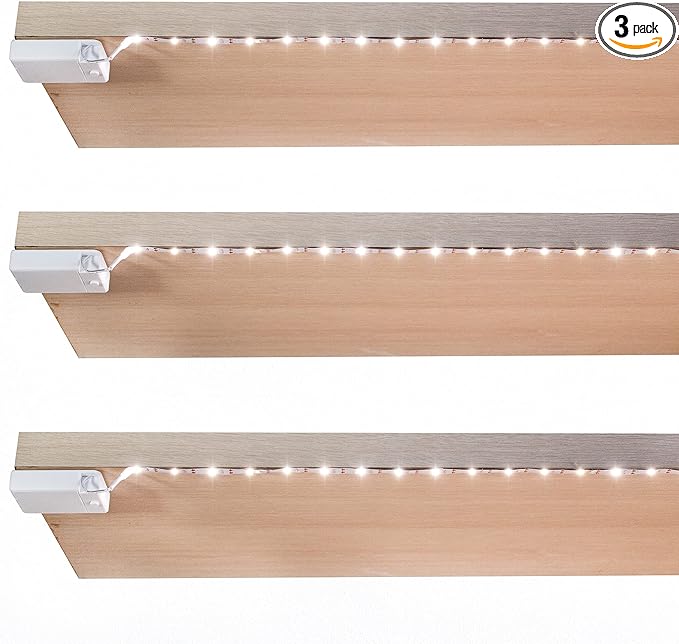 Battery Powered LED Strip Lights, Wireless LED Strip Lights 40 inch x 3 Pack for Kitchen Under Cabinet Lighting, Shelves, Under Counter, Closet, Cordless Click Light, Neutral White 4000K
