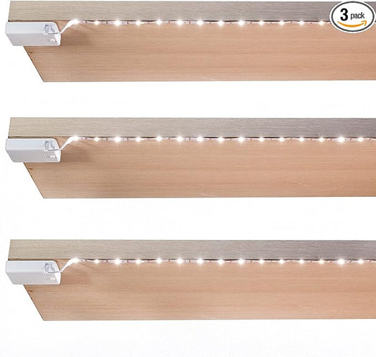 Battery Powered LED Strip Lights, Wireless LED Strip Lights 40 inch x 3 Pack for Kitchen Under Cabinet Lighting, Shelves, Under Counter, Closet, Cordless Click Light, Neutral White 4000K