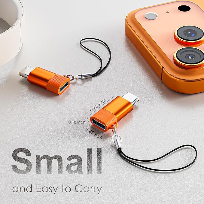 4 Pack Lightning to USB C Adapter for iPhone 15/16/17/17 Pro Max, for iPhone 17/16 Charger, Fast Charging & Data Transfer, Type-C Charger Connector Cable, Not for iPencil/Headphones/OTG (Orange)