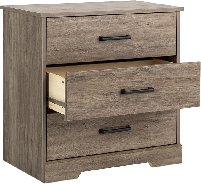 Prepac Rustic Ridge Farmhouse Nightstand Bedside Table, Brown Nightstand for Bedroom, End Table with 3 Drawers 16.25"D x 27.5"W x 26.75"H