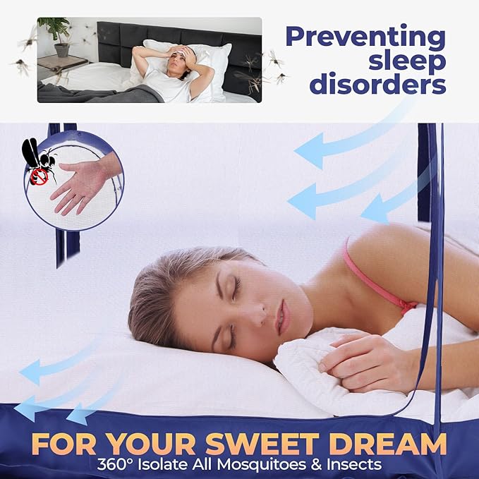 Alvantor Mosquito Net Bed Canopy Tents Dream Privacy Space Twin Size Sleeping Tents Indoor Pop Up Portable Frame Breathable Cottage Blue (Mattress Not Included)