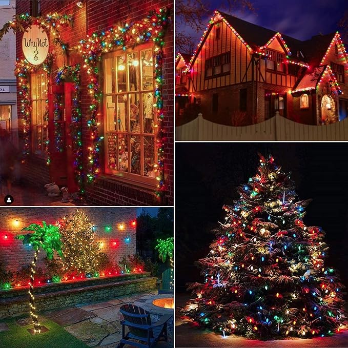 Minetom Ceramic Multicolor Christmas Lights, C9 25 Feet Vintage Incandescent Lights with Opaque Bulbs for Patio Fence Roofline Outdoor Indoor Holiday Decorations, 25 Bulbs with 2 Spare
