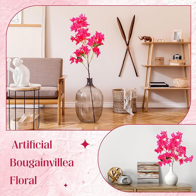 30 Pack Artificial Bougainvillea Floral 38" Silk Long Stem Bougainvillea Plants Hanging Table Centerpiece for Home Wedding Indoor Outdoor Decorations (Rose Red)